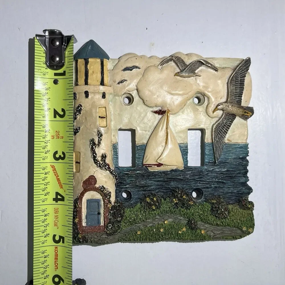 Lighthouse Ocean Seagulls & Sailboat 3D Double Light Switch Plate 5